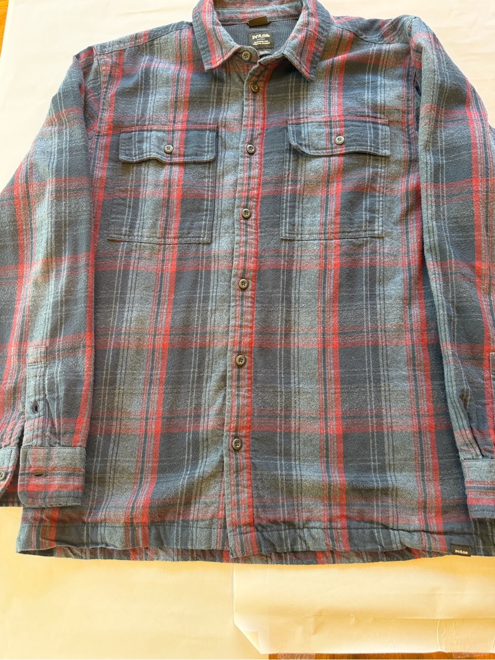 Prana Men's Navy Blue & Red Plaid Button-Up Shirt Jacket Thermal Lined Large